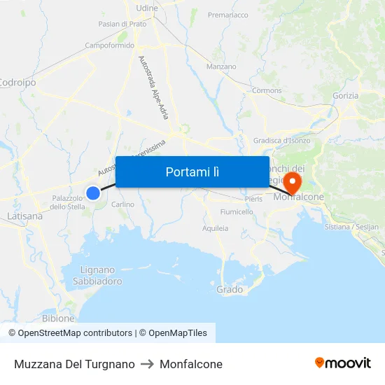Muzzana Del Turgnano to Monfalcone map