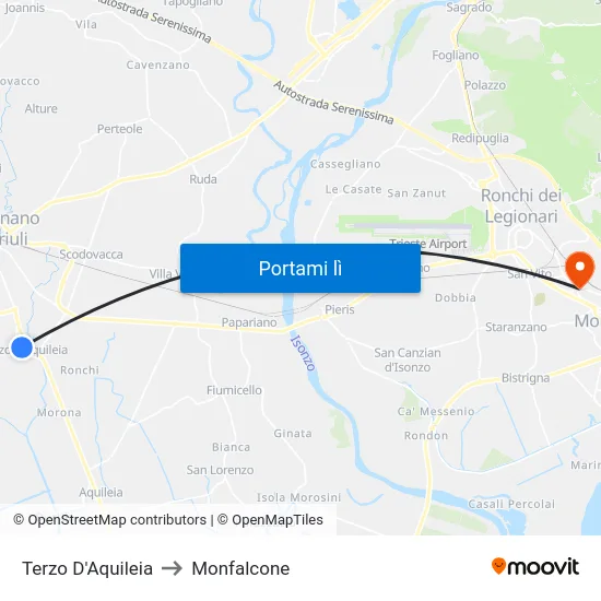 Terzo D'Aquileia to Monfalcone map