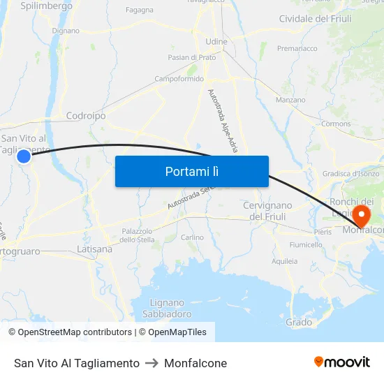 San Vito Al Tagliamento to Monfalcone map