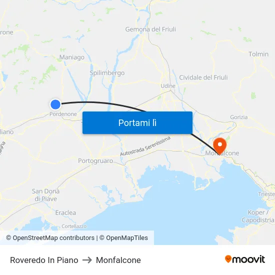 Roveredo In Piano to Monfalcone map