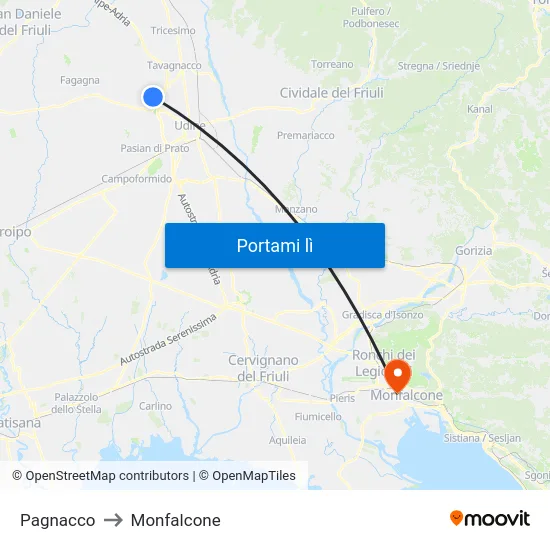 Pagnacco to Monfalcone map
