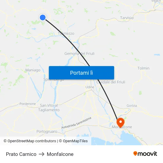 Prato Carnico to Monfalcone map