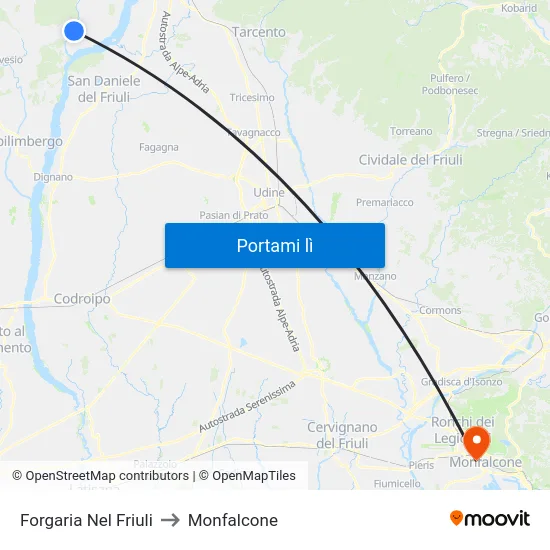 Forgaria Nel Friuli to Monfalcone map
