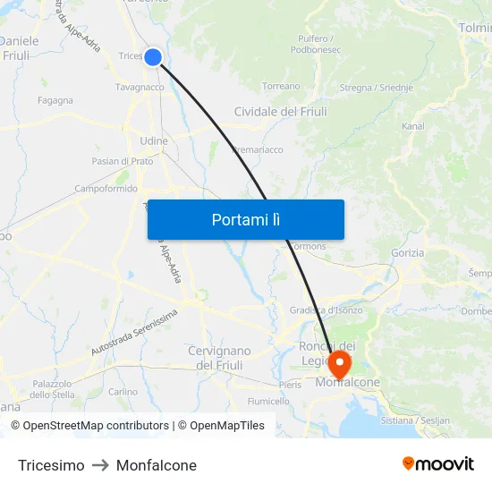 Tricesimo to Monfalcone map