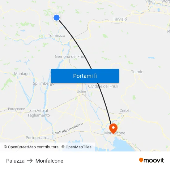 Paluzza to Monfalcone map