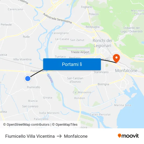 Fiumicello Villa Vicentina to Monfalcone map