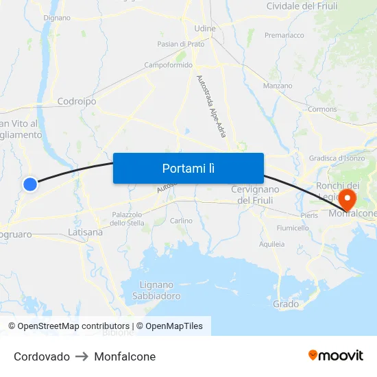 Cordovado to Monfalcone map