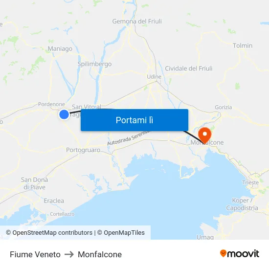 Fiume Veneto to Monfalcone map
