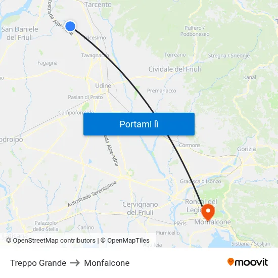 Treppo Grande to Monfalcone map