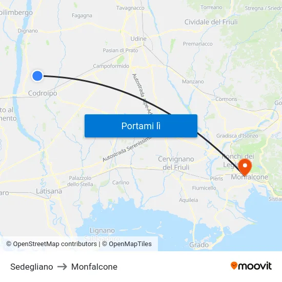 Sedegliano to Monfalcone map