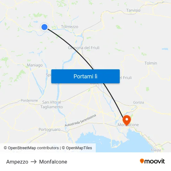 Ampezzo to Monfalcone map