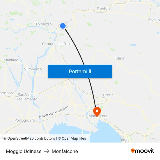 Moggio Udinese to Monfalcone map