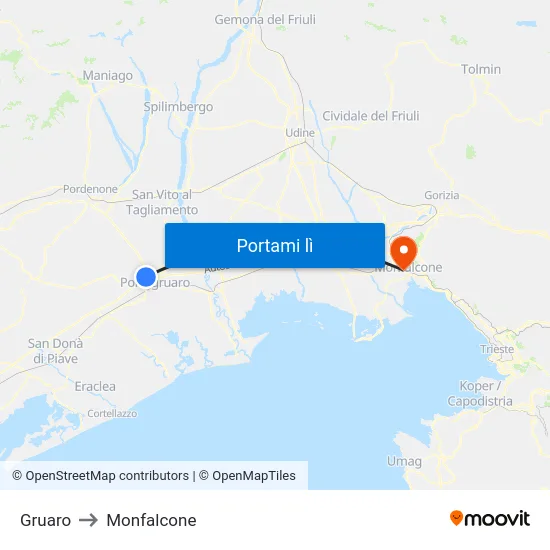 Gruaro to Monfalcone map