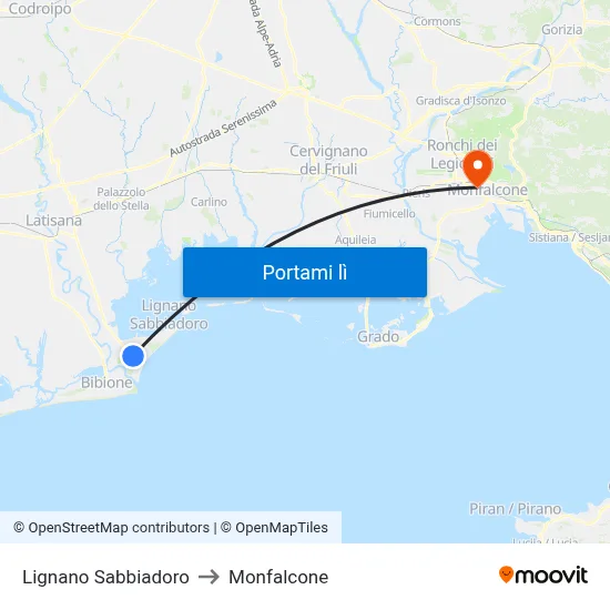 Lignano Sabbiadoro to Monfalcone map