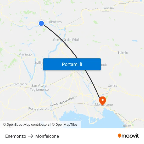 Enemonzo to Monfalcone map