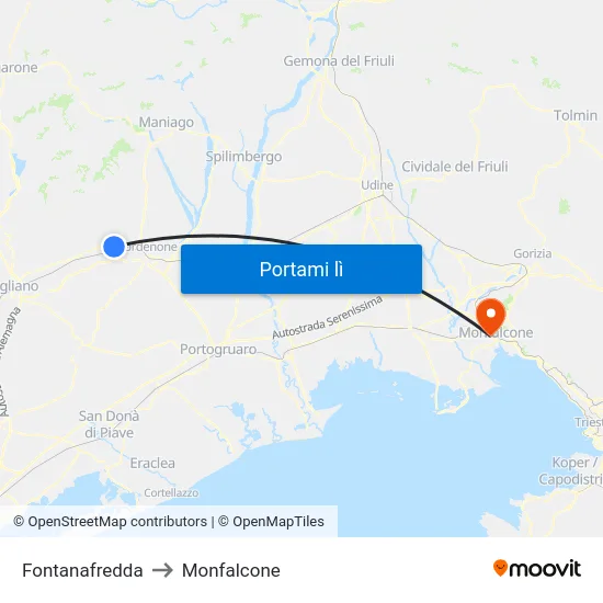 Fontanafredda to Monfalcone map