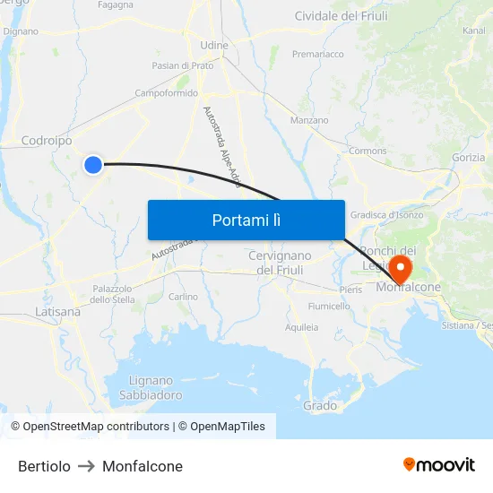 Bertiolo to Monfalcone map