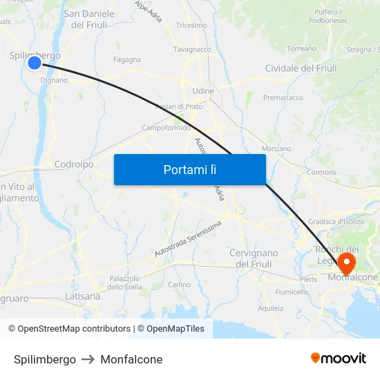 Spilimbergo to Monfalcone map