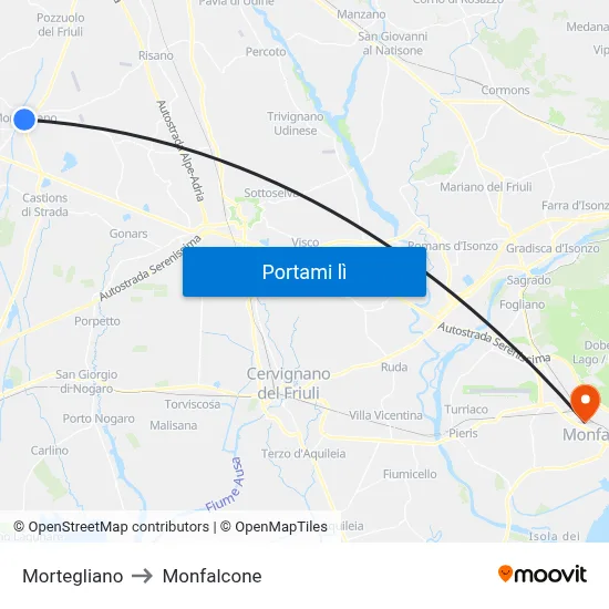 Mortegliano to Monfalcone map