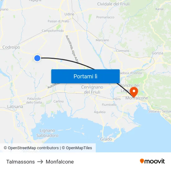 Talmassons to Monfalcone map