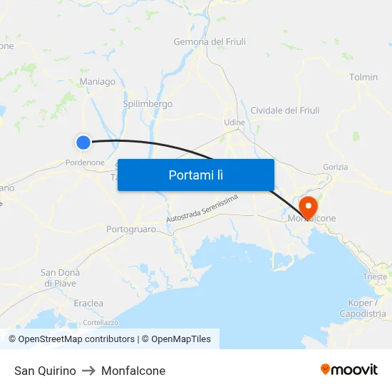 San Quirino to Monfalcone map