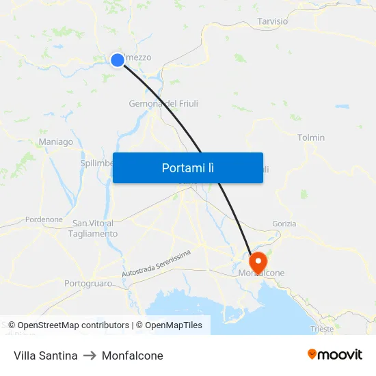 Villa Santina to Monfalcone map