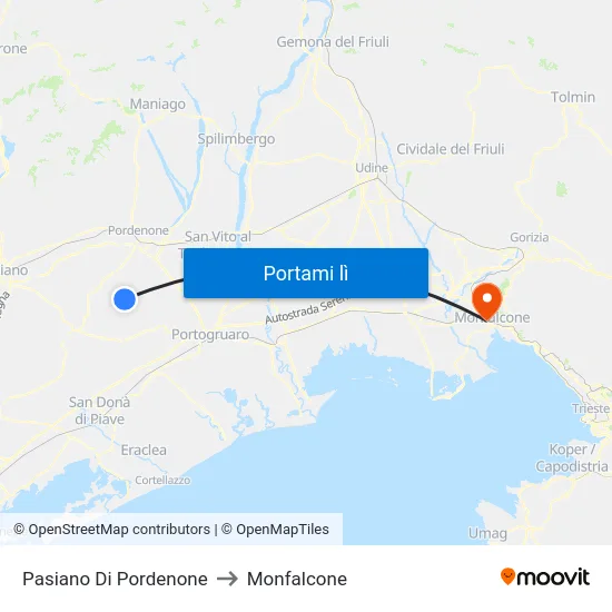 Pasiano Di Pordenone to Monfalcone map