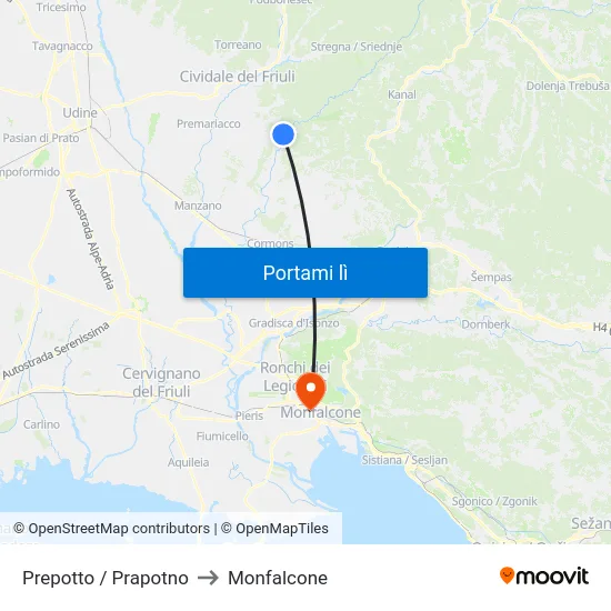 Prepotto / Prapotno to Monfalcone map