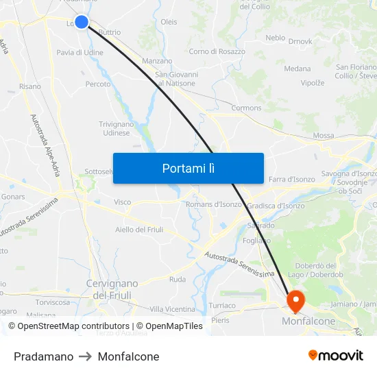 Pradamano to Monfalcone map