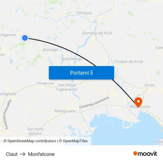 Claut to Monfalcone map