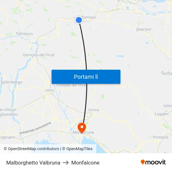 Malborghetto Valbruna to Monfalcone map
