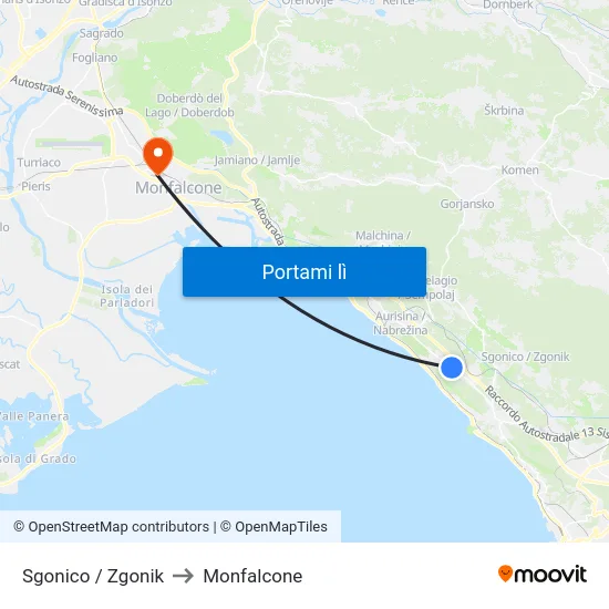 Sgonico / Zgonik to Monfalcone map