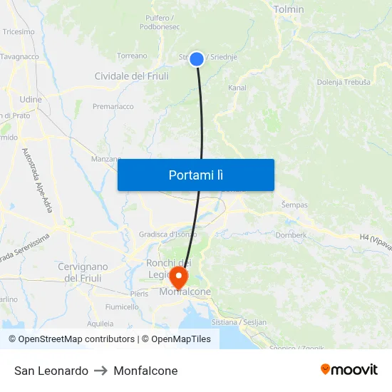 San Leonardo to Monfalcone map