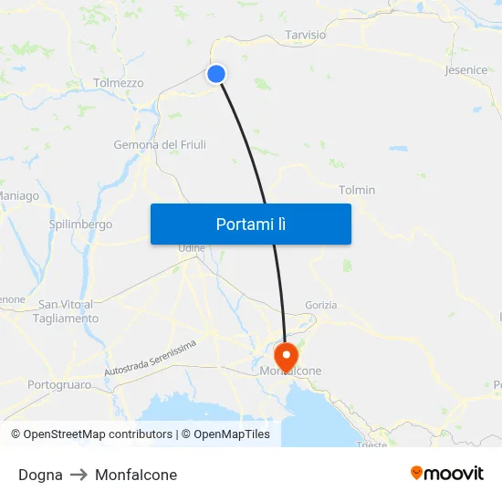Dogna to Monfalcone map