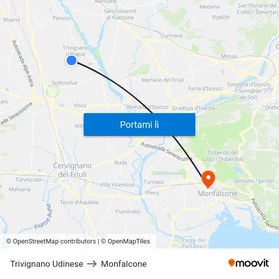 Trivignano Udinese to Monfalcone map