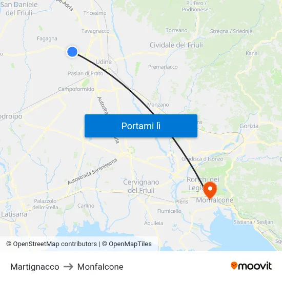 Martignacco to Monfalcone map