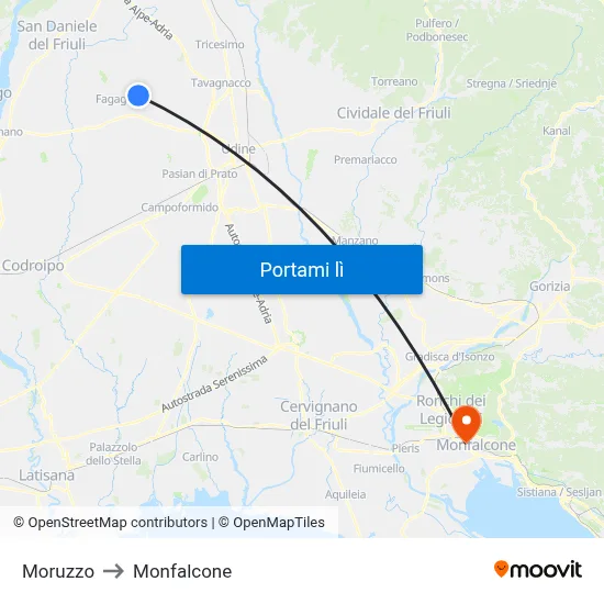 Moruzzo to Monfalcone map