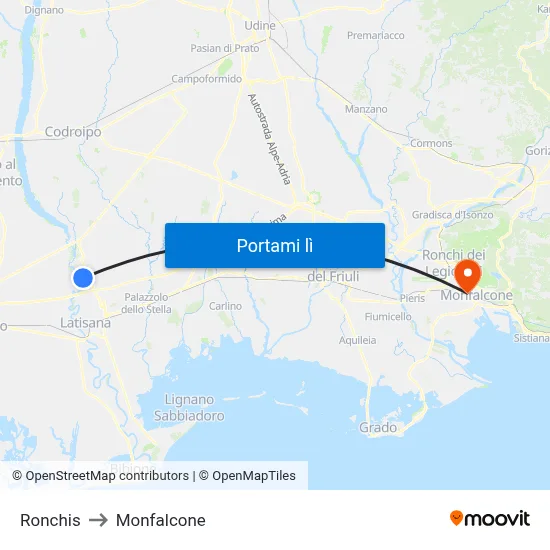 Ronchis to Monfalcone map