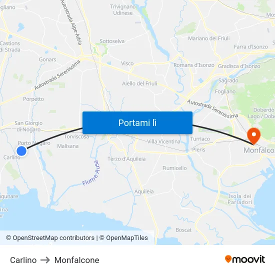 Carlino to Monfalcone map