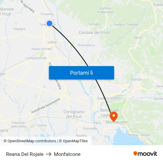 Reana Del Rojale to Monfalcone map
