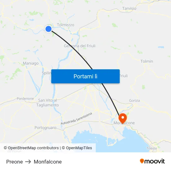 Preone to Monfalcone map