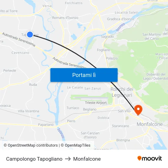 Campolongo Tapogliano to Monfalcone map