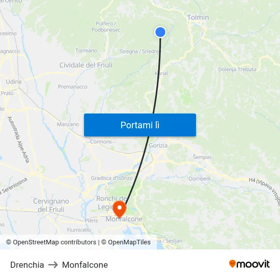 Drenchia to Monfalcone map