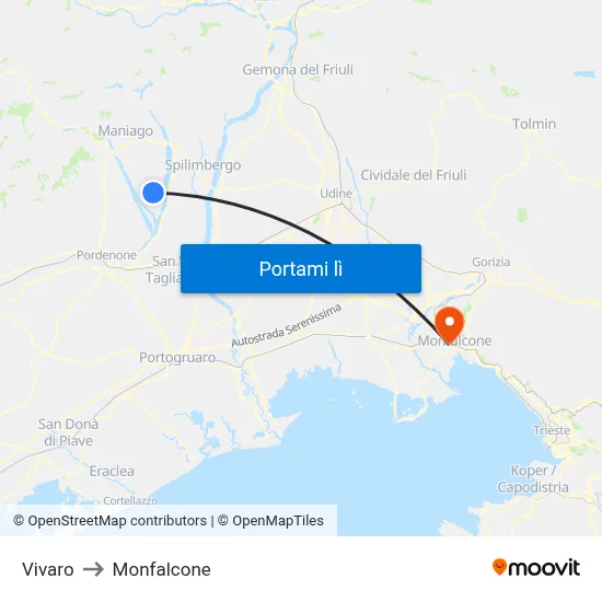 Vivaro to Monfalcone map