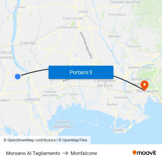Morsano Al Tagliamento to Monfalcone map