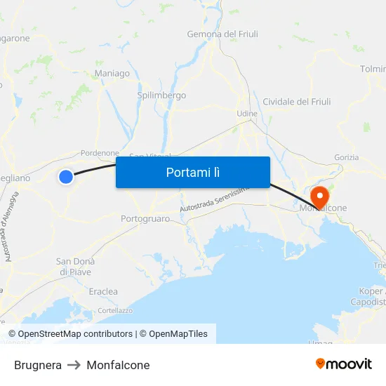 Brugnera to Monfalcone map