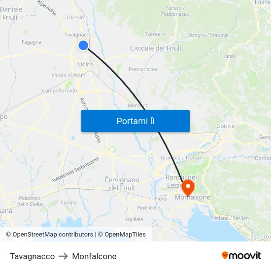 Tavagnacco to Monfalcone map