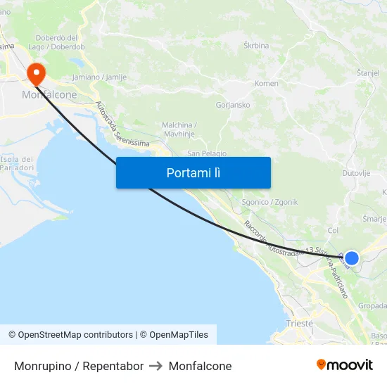 Monrupino / Repentabor to Monfalcone map
