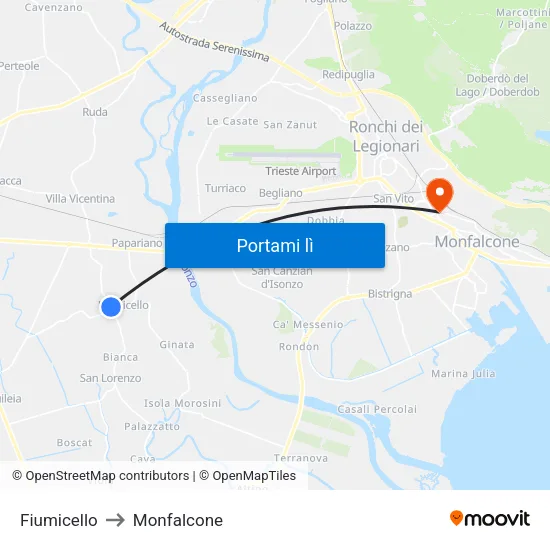 Fiumicello to Monfalcone map