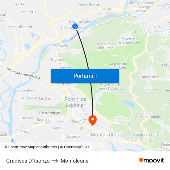 Gradisca D' Isonzo to Monfalcone map